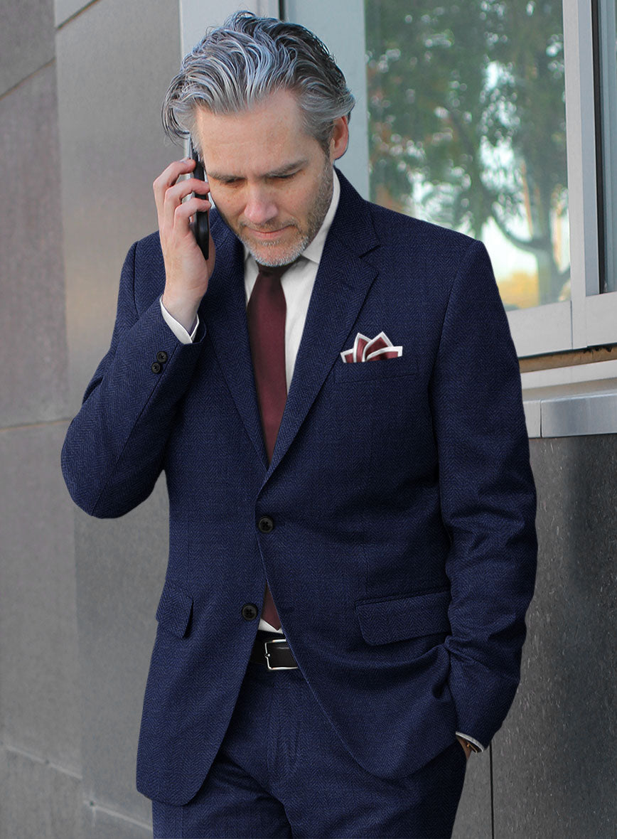 Scabal Navy Blue Herringbone Wool Jacket - StudioSuits