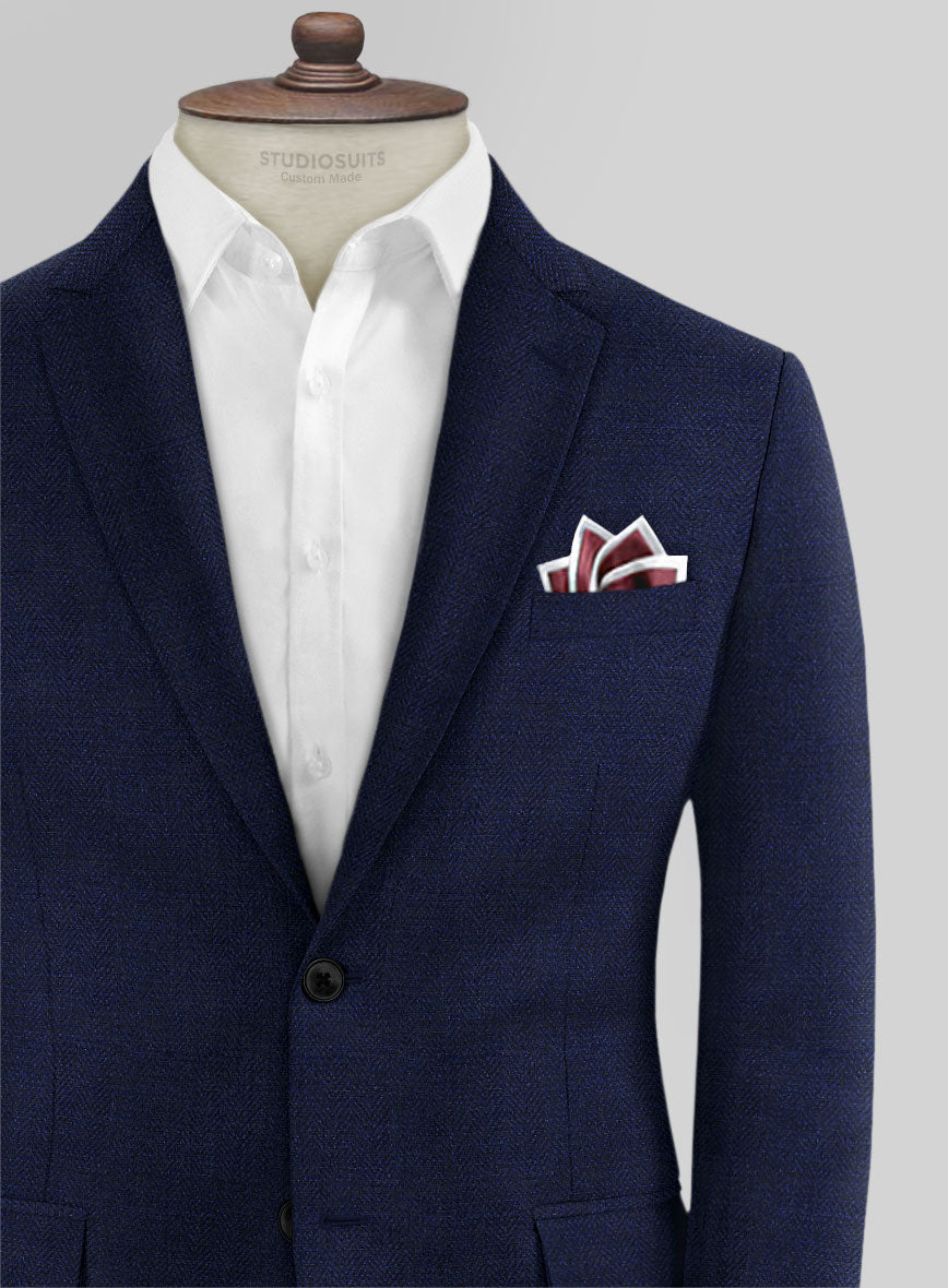 Scabal Navy Blue Herringbone Wool Jacket - StudioSuits