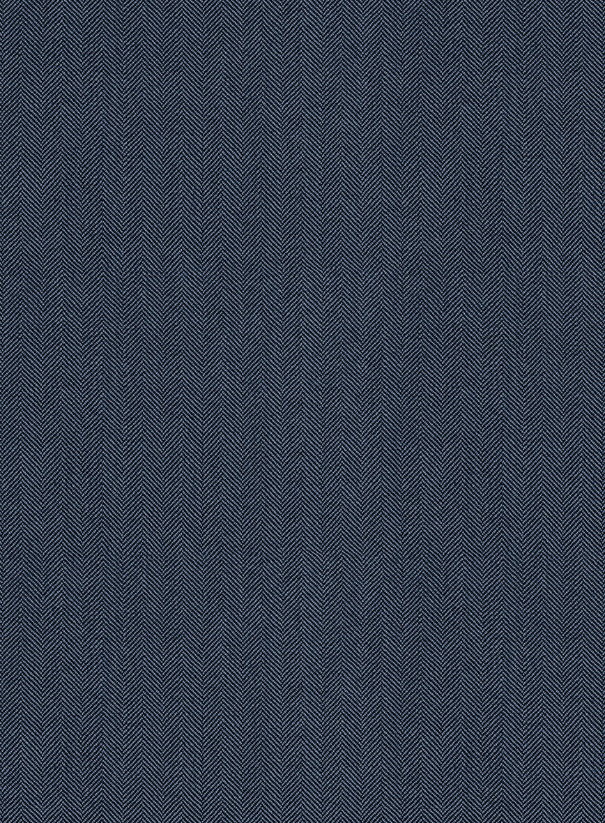 Scabal Nim Herringbone Blue Wool Pants - StudioSuits