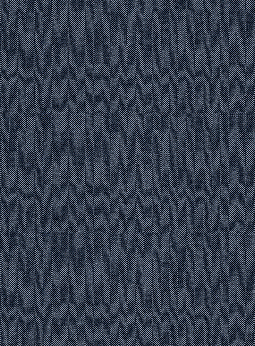 Scabal Nim Herringbone Blue Wool Pants - StudioSuits