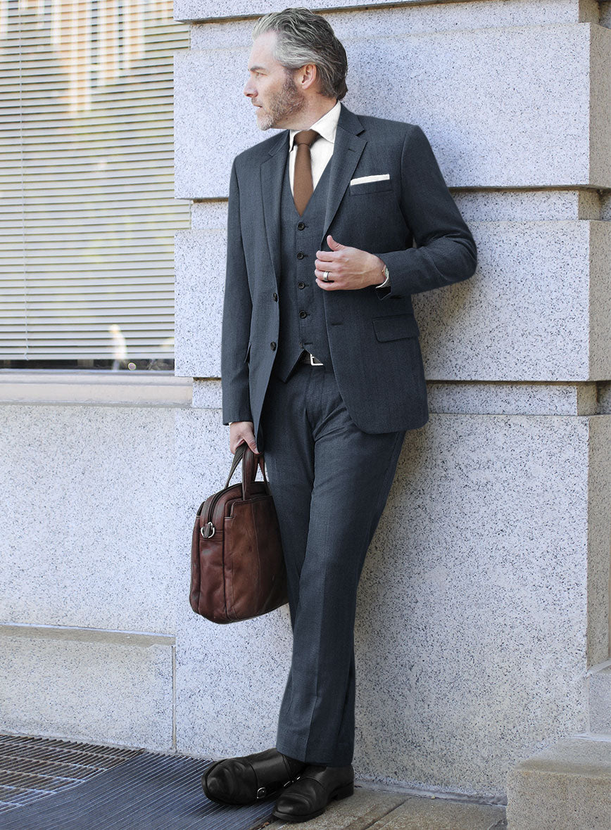 Scabal Nim Herringbone Blue Wool Suit - StudioSuits