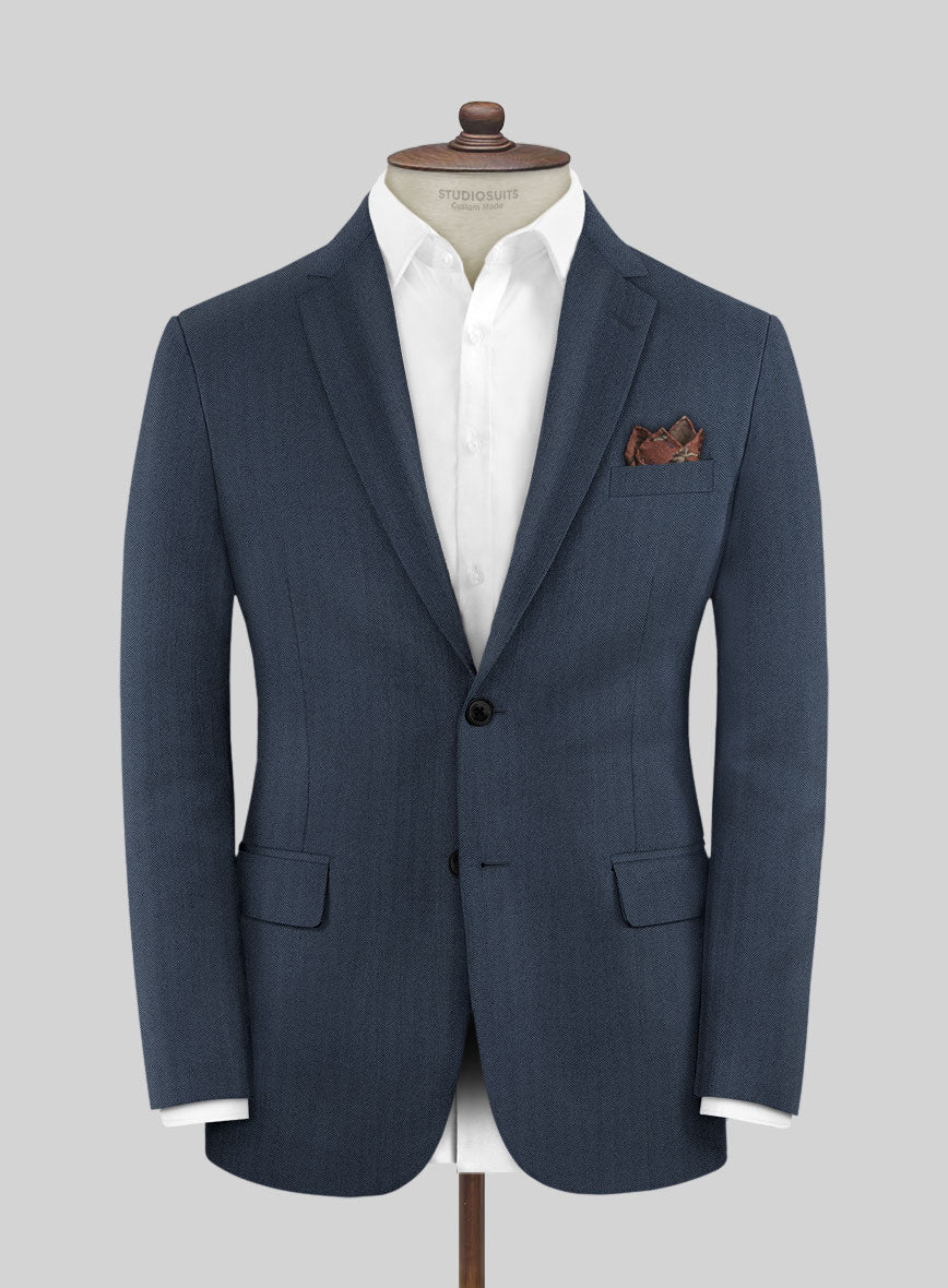 Scabal Nim Herringbone Blue Wool Suit - StudioSuits