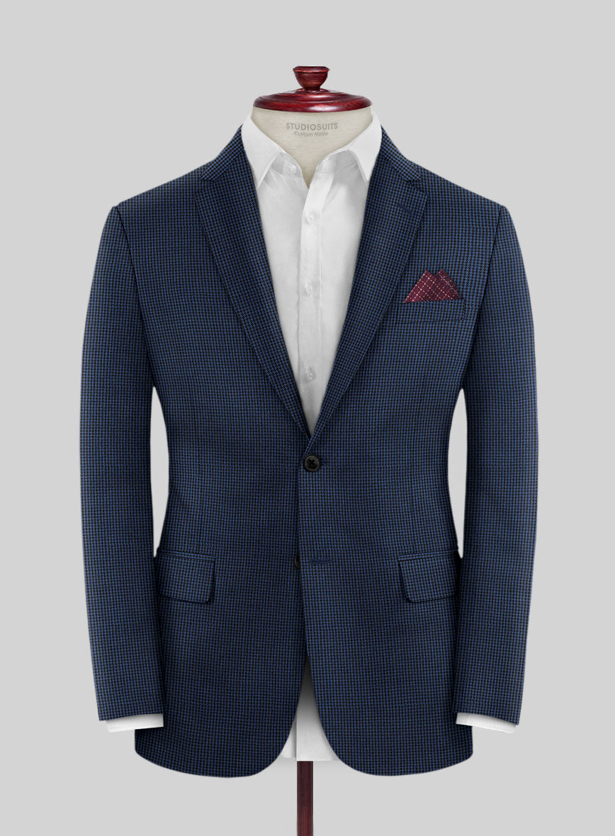 Scabal Omiero Houndstooth Blue Wool Jacket - StudioSuits