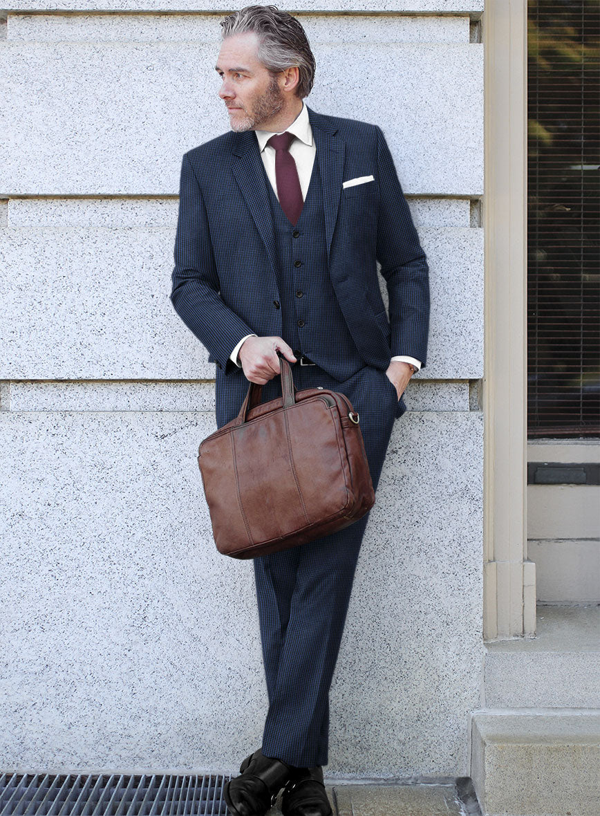 Scabal Omiero Houndstooth Blue Wool Suit - StudioSuits