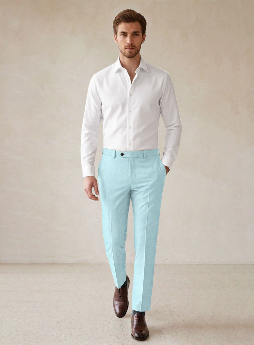 Scabal Pale Blue Wool Pants - StudioSuits