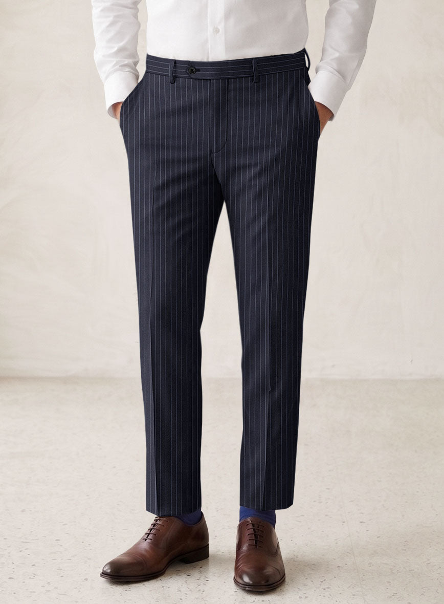 Scabal Paqui Stripe Blue Wool Pants - StudioSuits