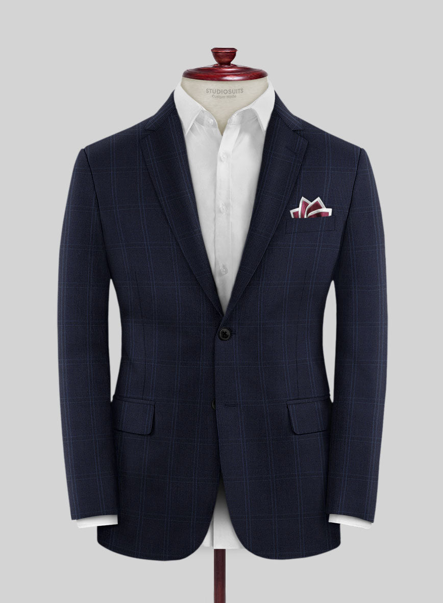 Scabal Poz Checks Blue Wool Jacket - StudioSuits