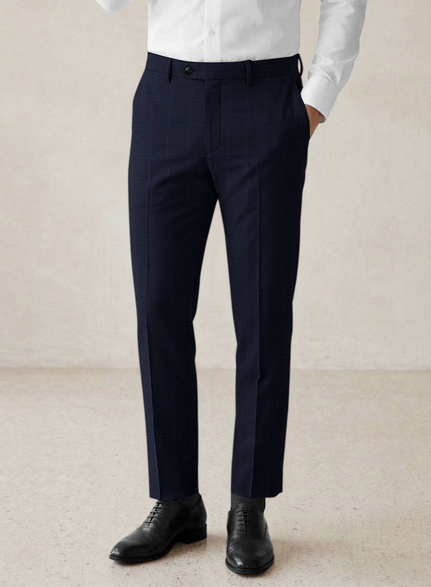 Scabal Poz Checks Blue Wool Pants - StudioSuits