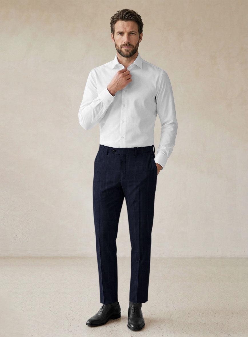 Scabal Poz Checks Blue Wool Pants - StudioSuits