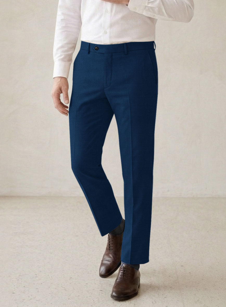Scabal Prussian Blue Wool Pants - StudioSuits