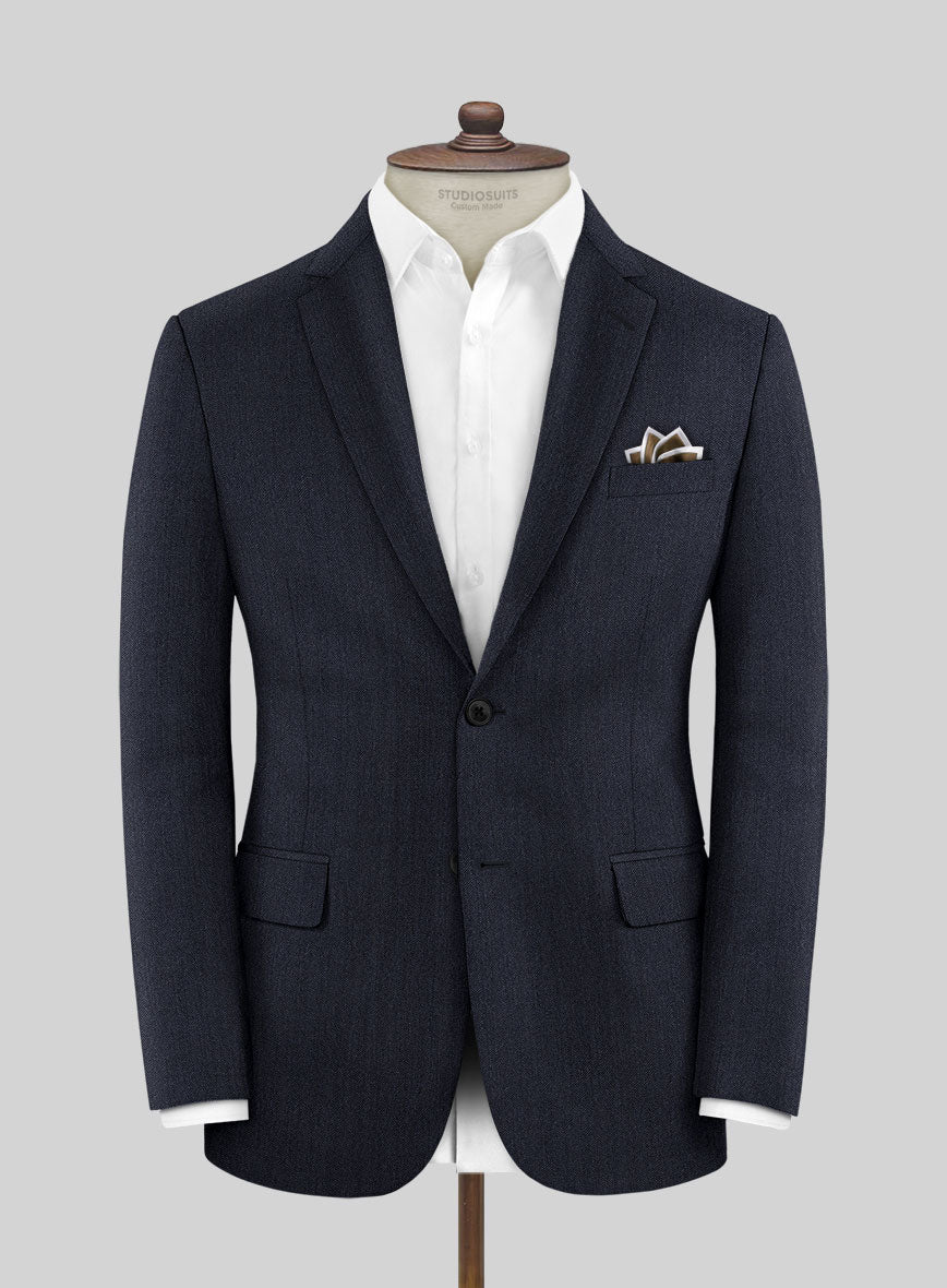 Scabal Qoiel Herringbone Blue Wool Jacket - StudioSuits
