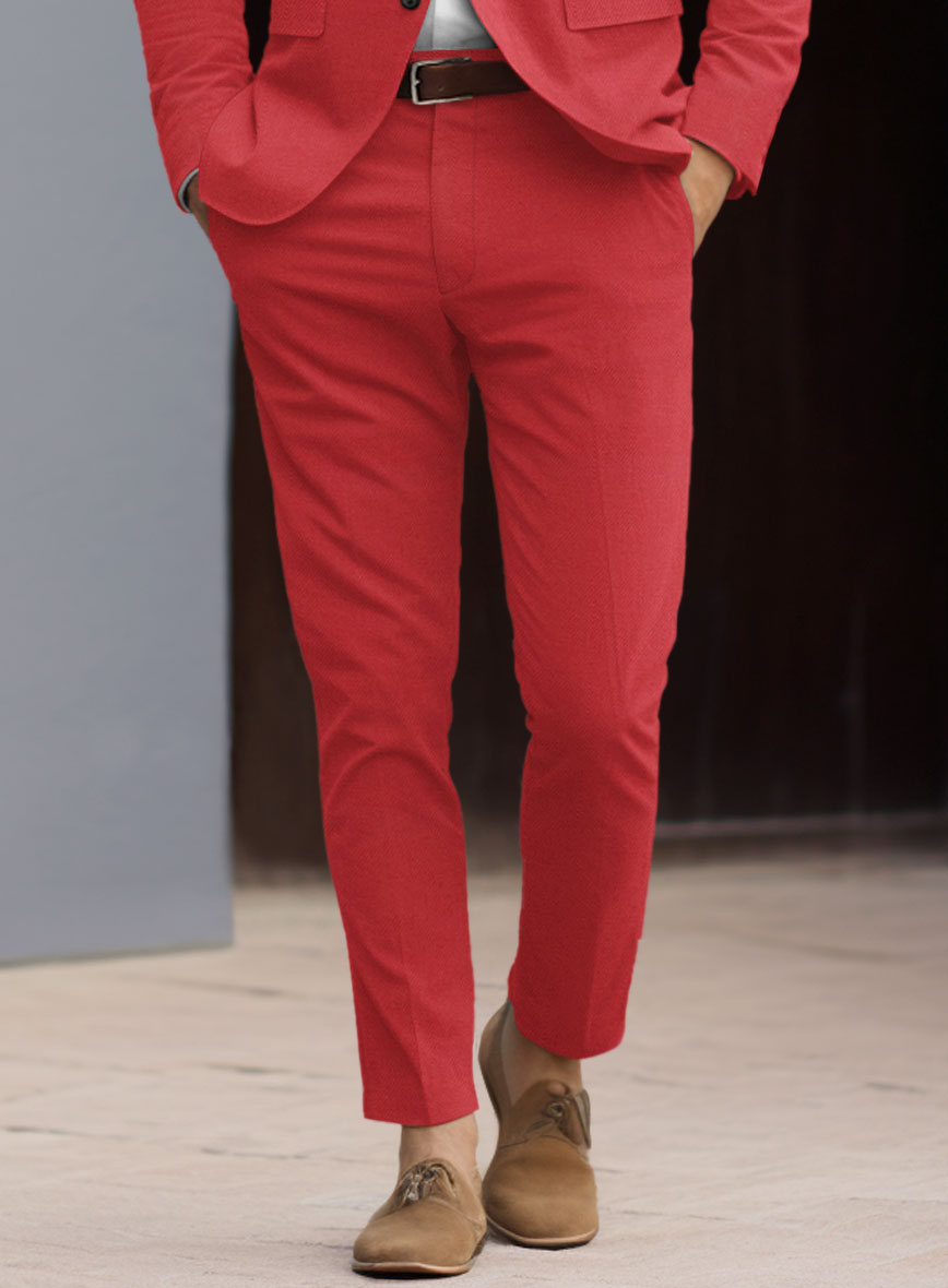 Scabal Red Cotton Stretch Pants - StudioSuits