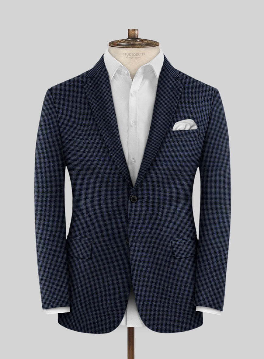 Scabal Rodol Houndstooth Blue Wool Jacket - StudioSuits