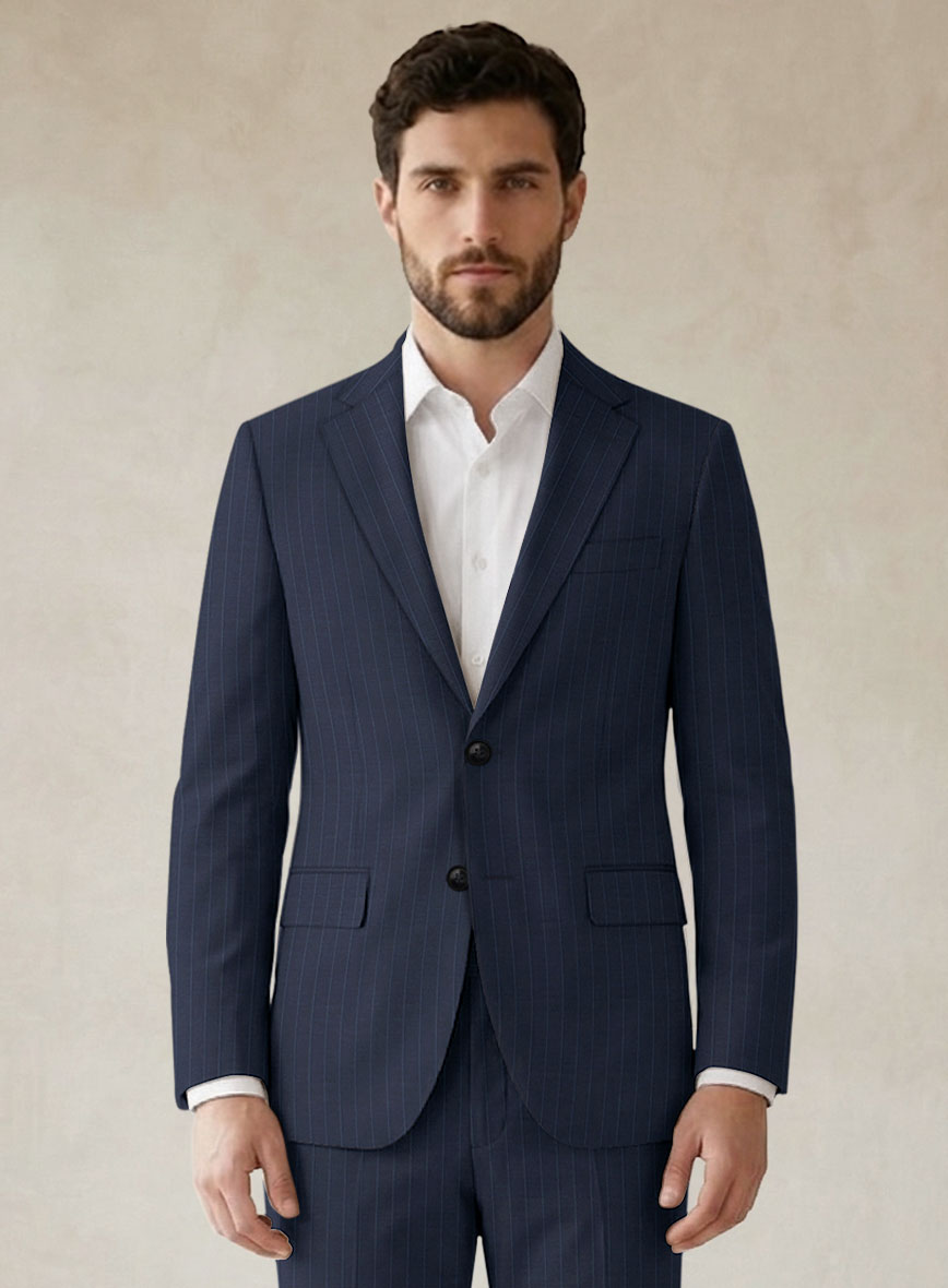 Scabal Rolan Stripe Blue Wool Jacket - StudioSuits