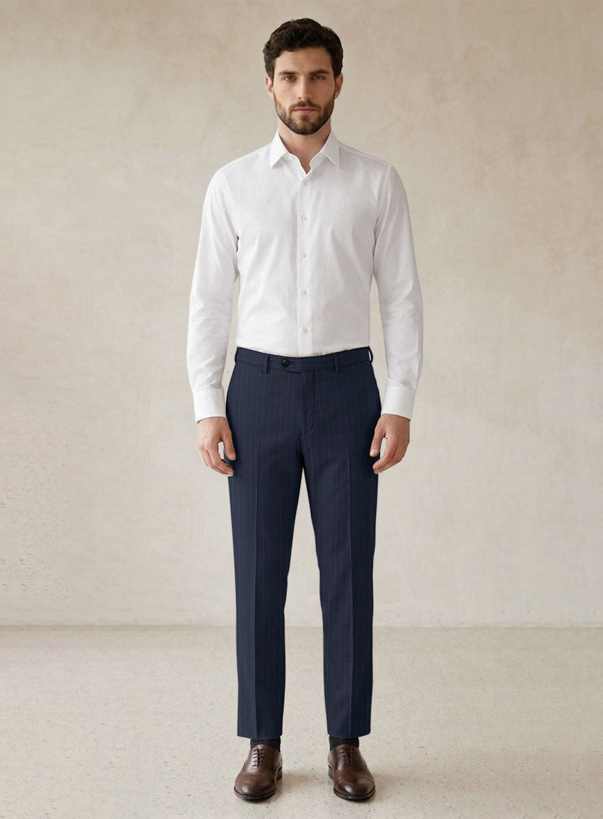 Scabal Rolan Stripe Blue Wool Pants - StudioSuits