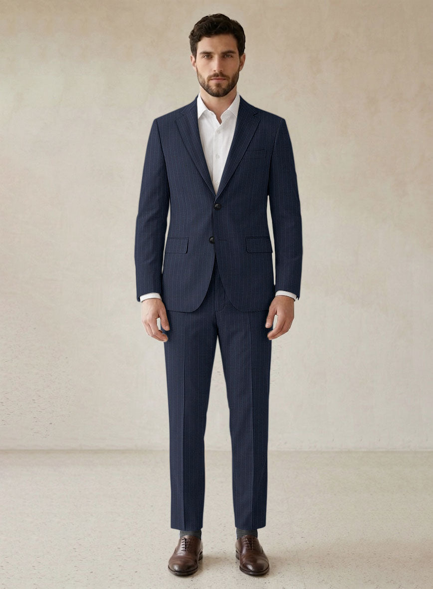 Scabal Rolan Stripe Blue Wool Suit - StudioSuits