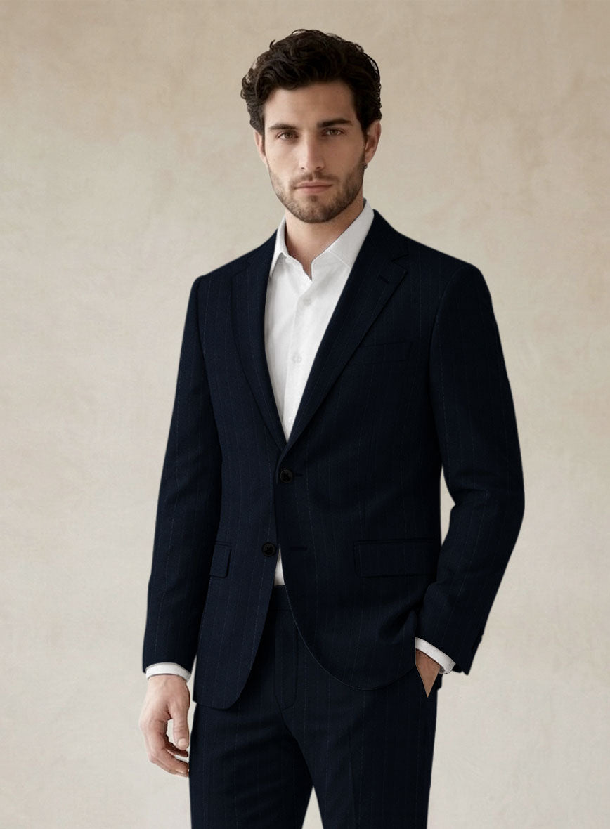 Scabal Sapphire Beaded Stripe Blue Wool Jacket - StudioSuits