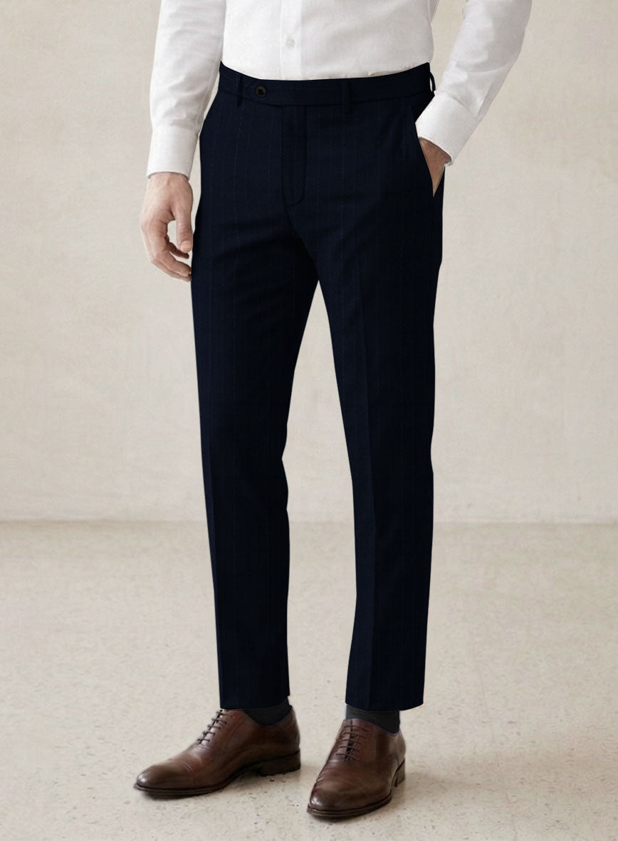 Scabal Sapphire Beaded Stripe Blue Wool Pants - StudioSuits