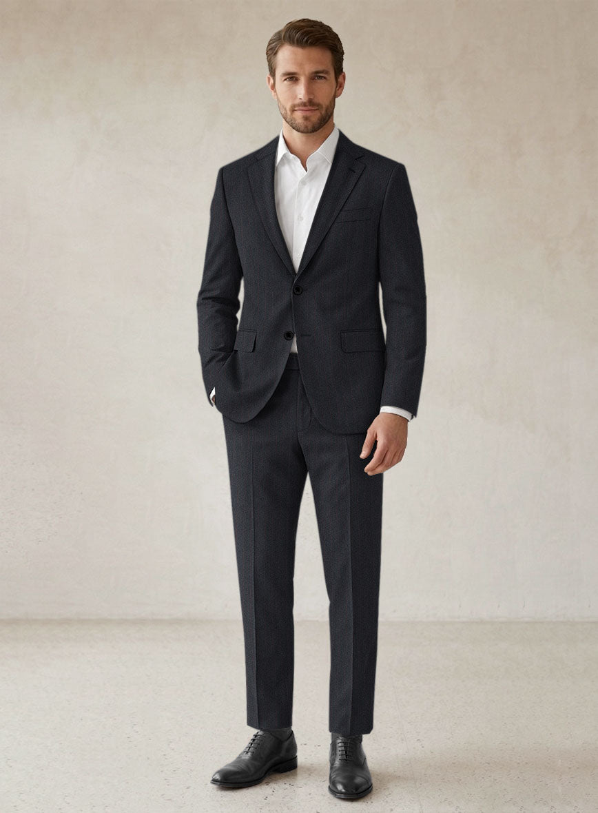 Scabal Sapphire Beaded Stripe Charcoal Wool Suit - StudioSuits