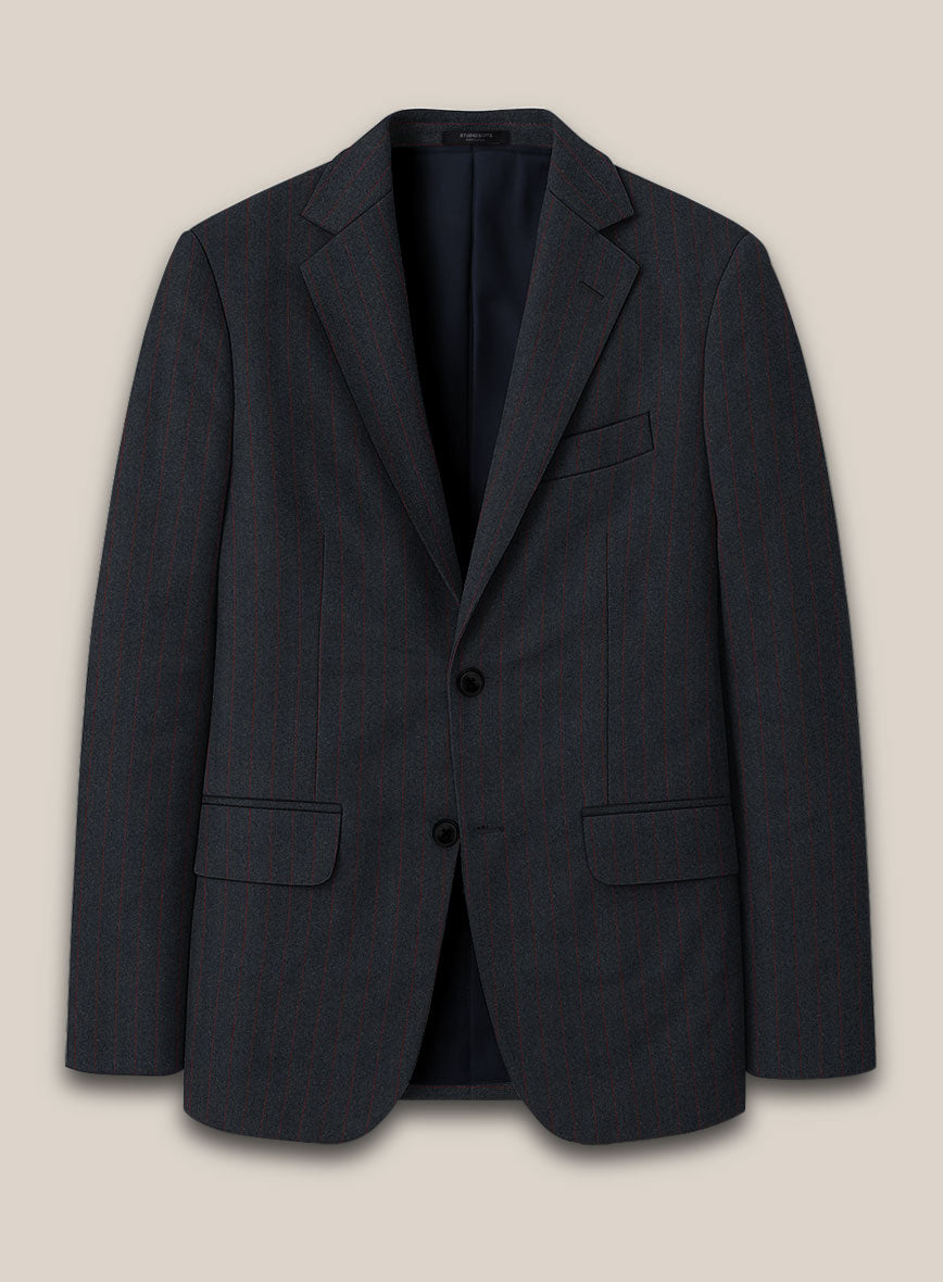 Scabal Sapphire Beaded Stripe Charcoal Wool Jacket - StudioSuits