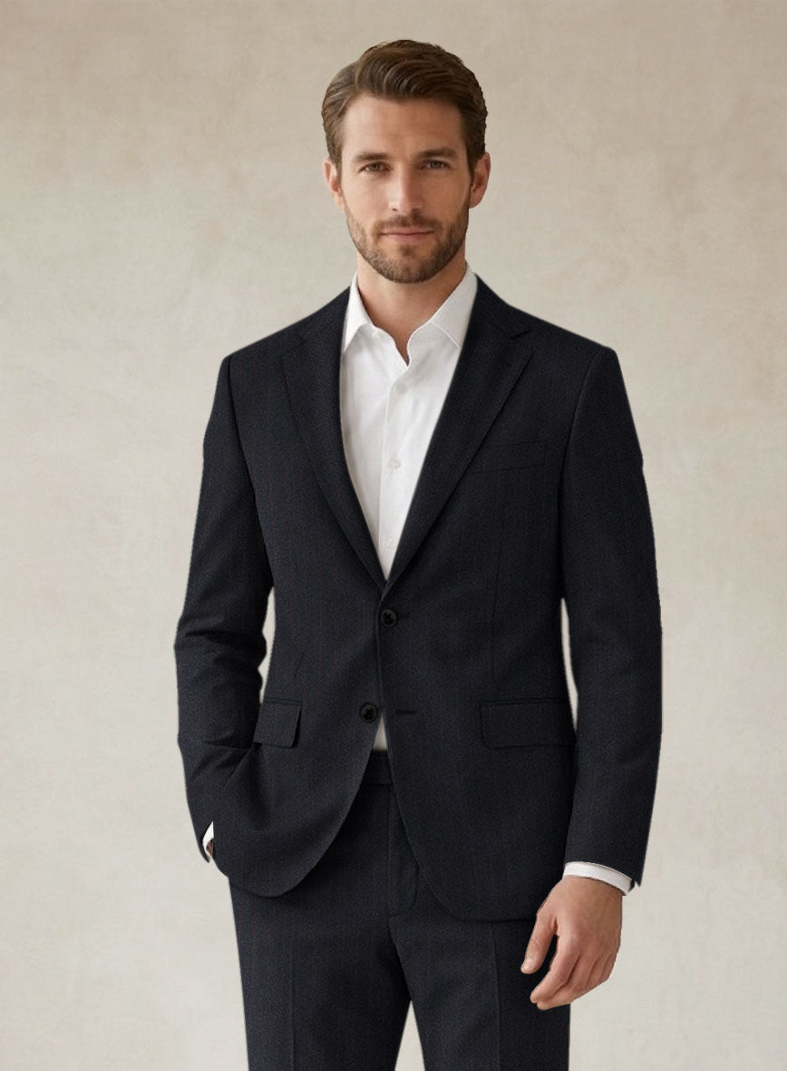 Scabal Sapphire Beaded Stripe Charcoal Wool Jacket - StudioSuits