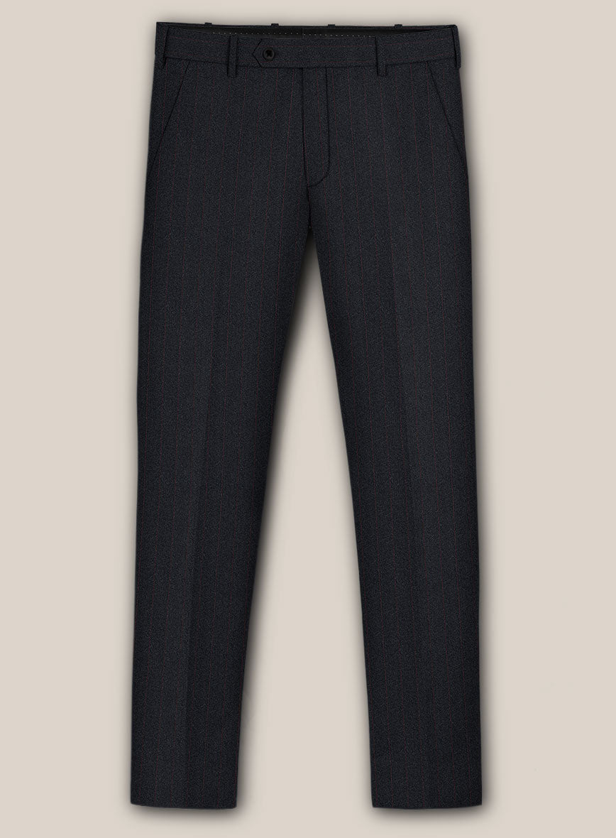 Scabal Sapphire Beaded Stripe Charcoal Wool Pants - StudioSuits
