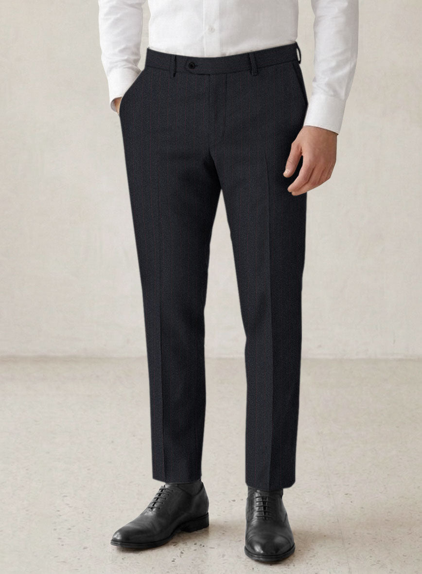 Scabal Sapphire Beaded Stripe Charcoal Wool Suit - StudioSuits