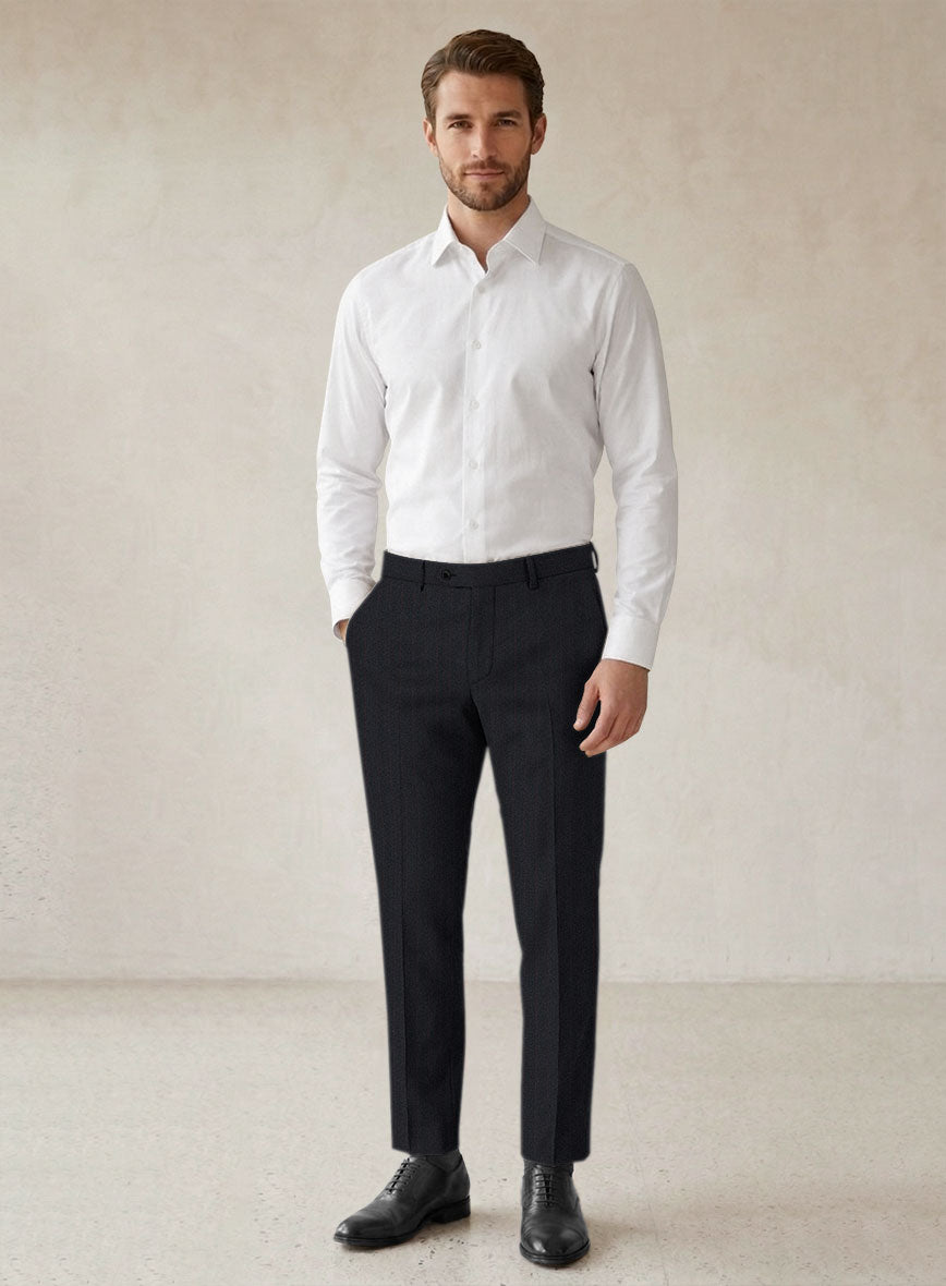 Scabal Sapphire Beaded Stripe Charcoal Wool Pants - StudioSuits