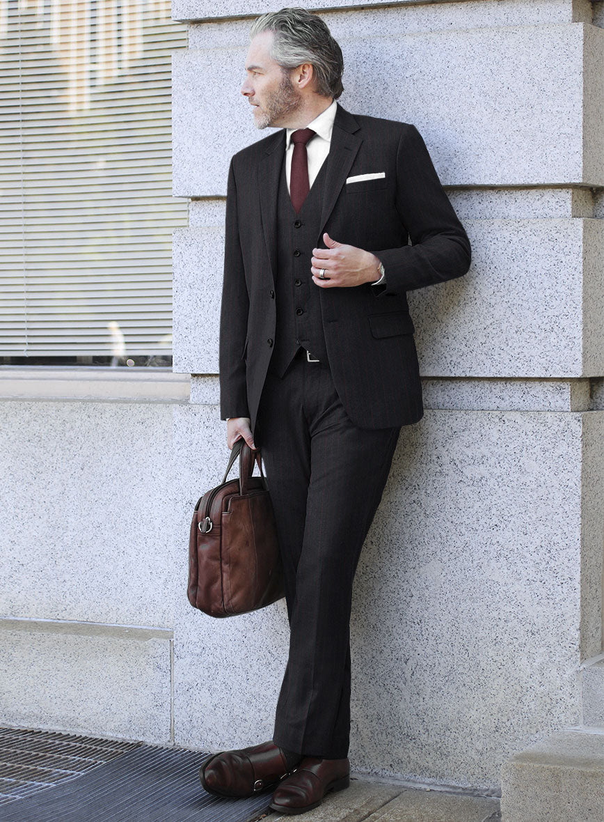 Scabal Sapphire Beaded Stripe Charcoal Wool Suit - StudioSuits