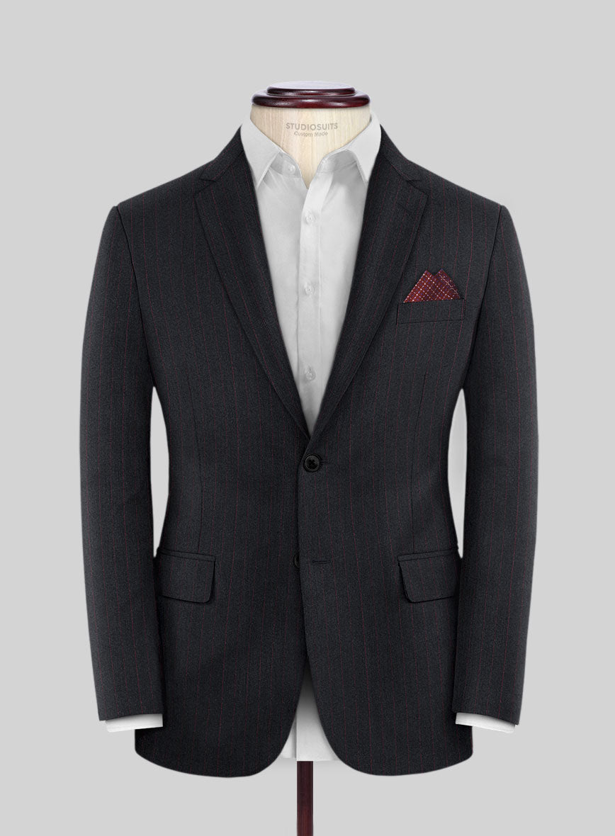 Scabal Sapphire Beaded Stripe Charcoal Wool Suit - StudioSuits