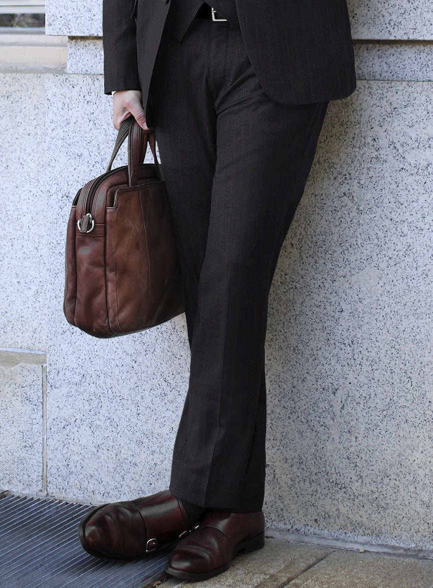 Scabal Sapphire Beaded Stripe Charcoal Wool Suit - StudioSuits