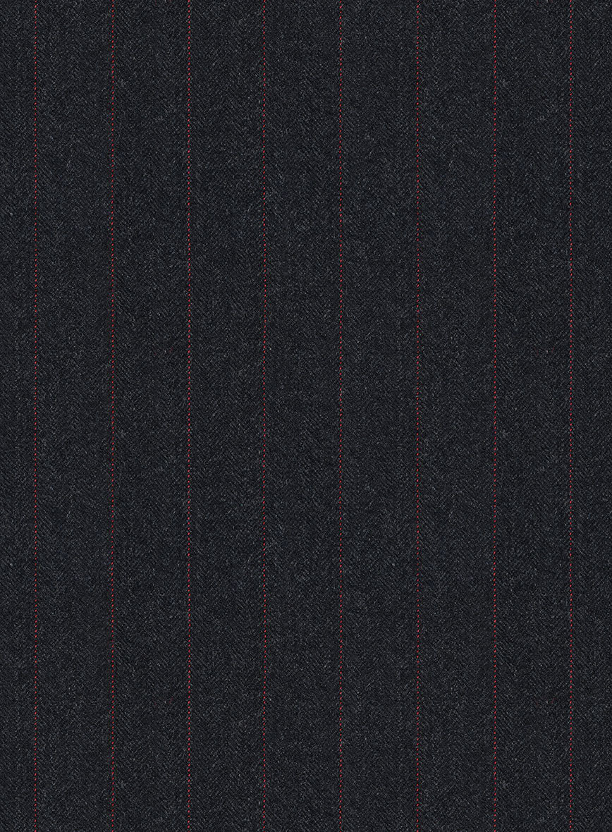 Scabal Sapphire Beaded Stripe Charcoal Wool Suit - StudioSuits