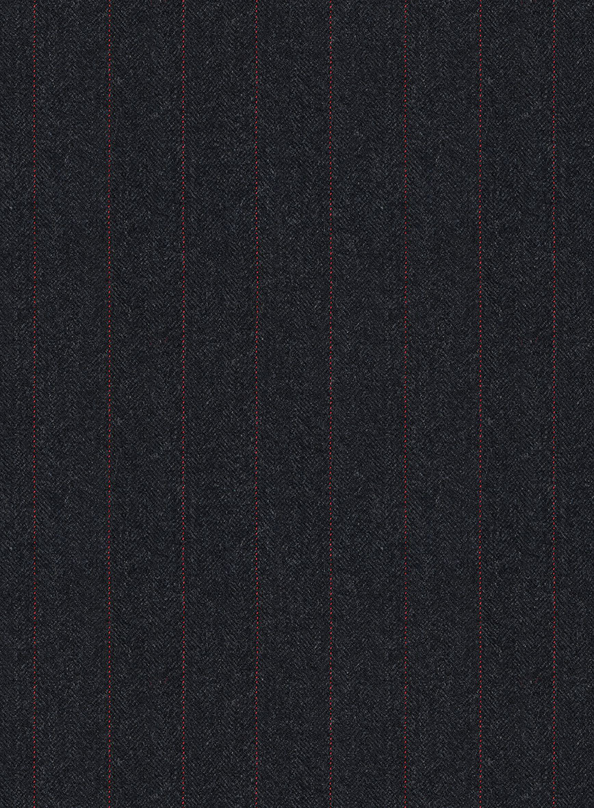 Scabal Sapphire Beaded Stripe Charcoal Wool Suit - StudioSuits