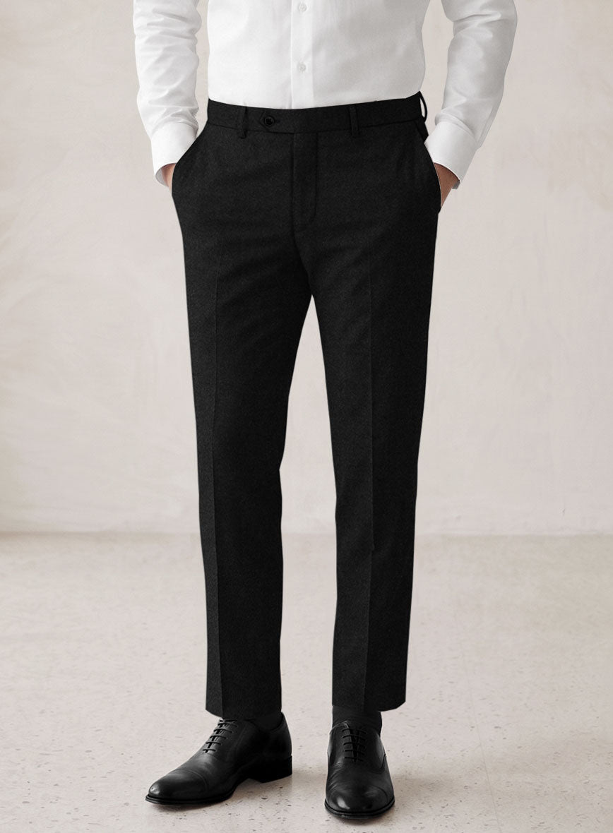 Scabal Sapphire Black Wool Pants - StudioSuits