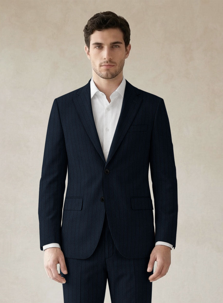 Scabal Sapphire Chalkstripe Blue Wool Jacket - StudioSuits
