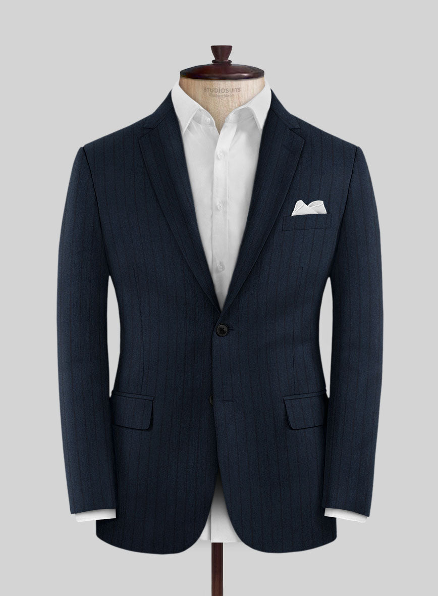 Scabal Sapphire Chalkstripe Blue Wool Jacket - StudioSuits