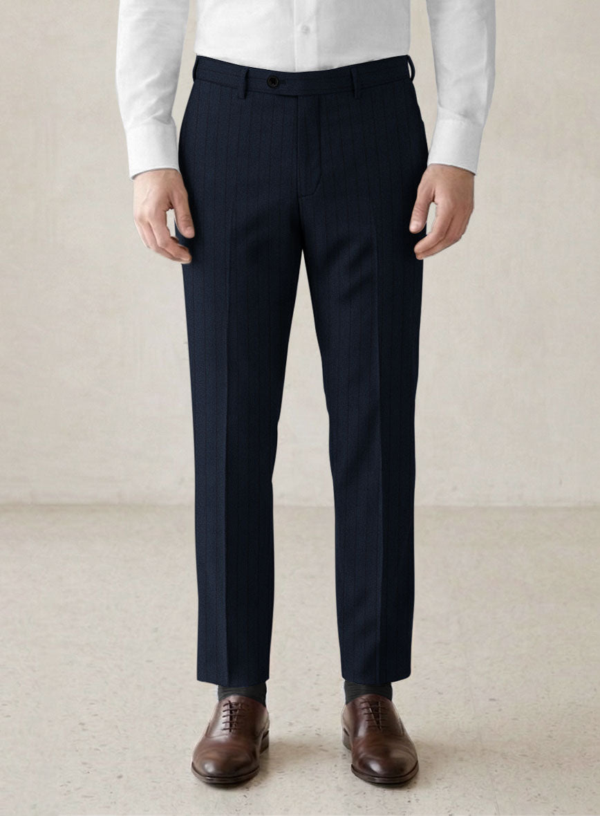 Scabal Sapphire Chalkstripe Blue Wool Pants - StudioSuits