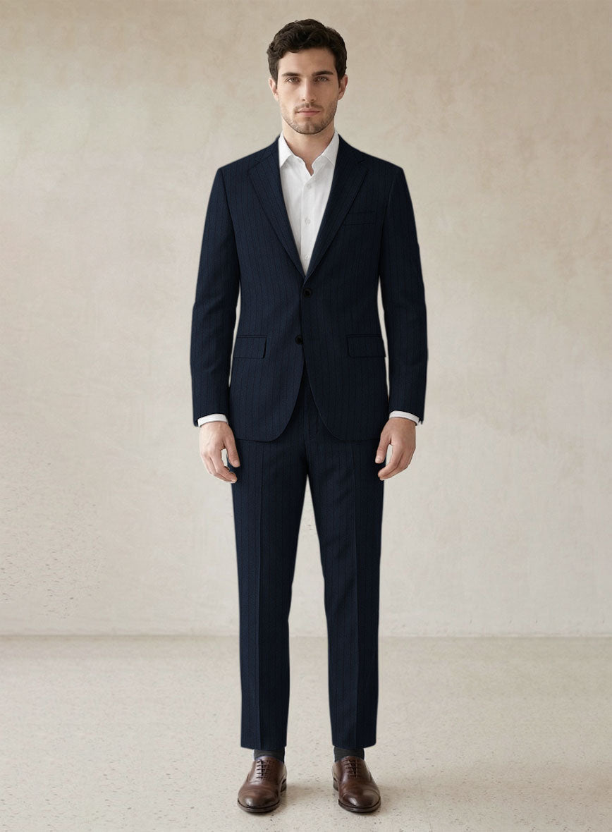 Scabal Sapphire Chalkstripe Blue Wool Suit - StudioSuits