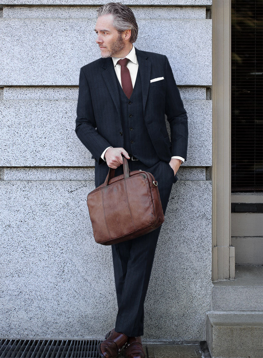 Scabal Sapphire Chalkstripe Blue Wool Suit - StudioSuits