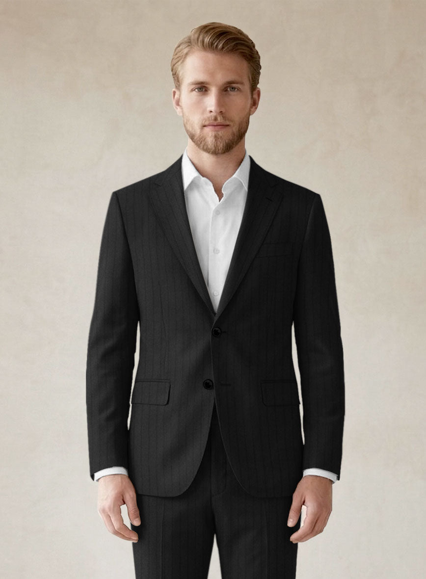 Scabal Sapphire Chalkstripe Gray Wool Jacket - StudioSuits