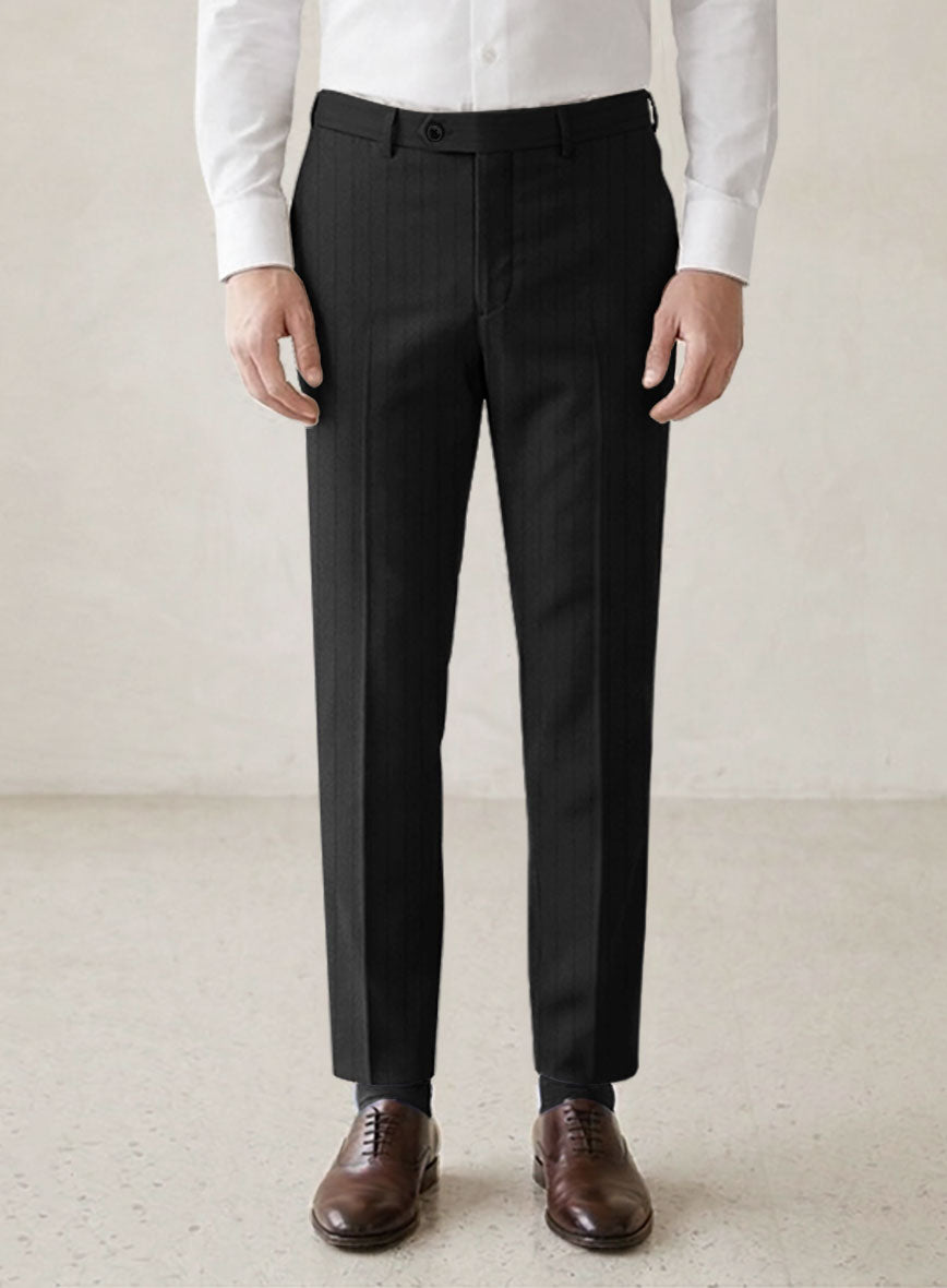 Scabal Sapphire Chalkstripe Gray Wool Pants - StudioSuits
