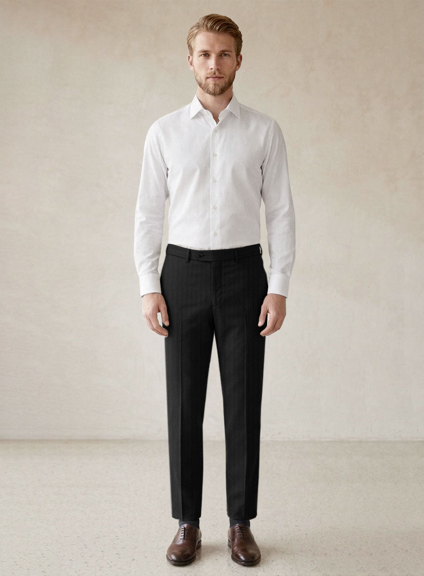 Scabal Sapphire Chalkstripe Gray Wool Pants - StudioSuits