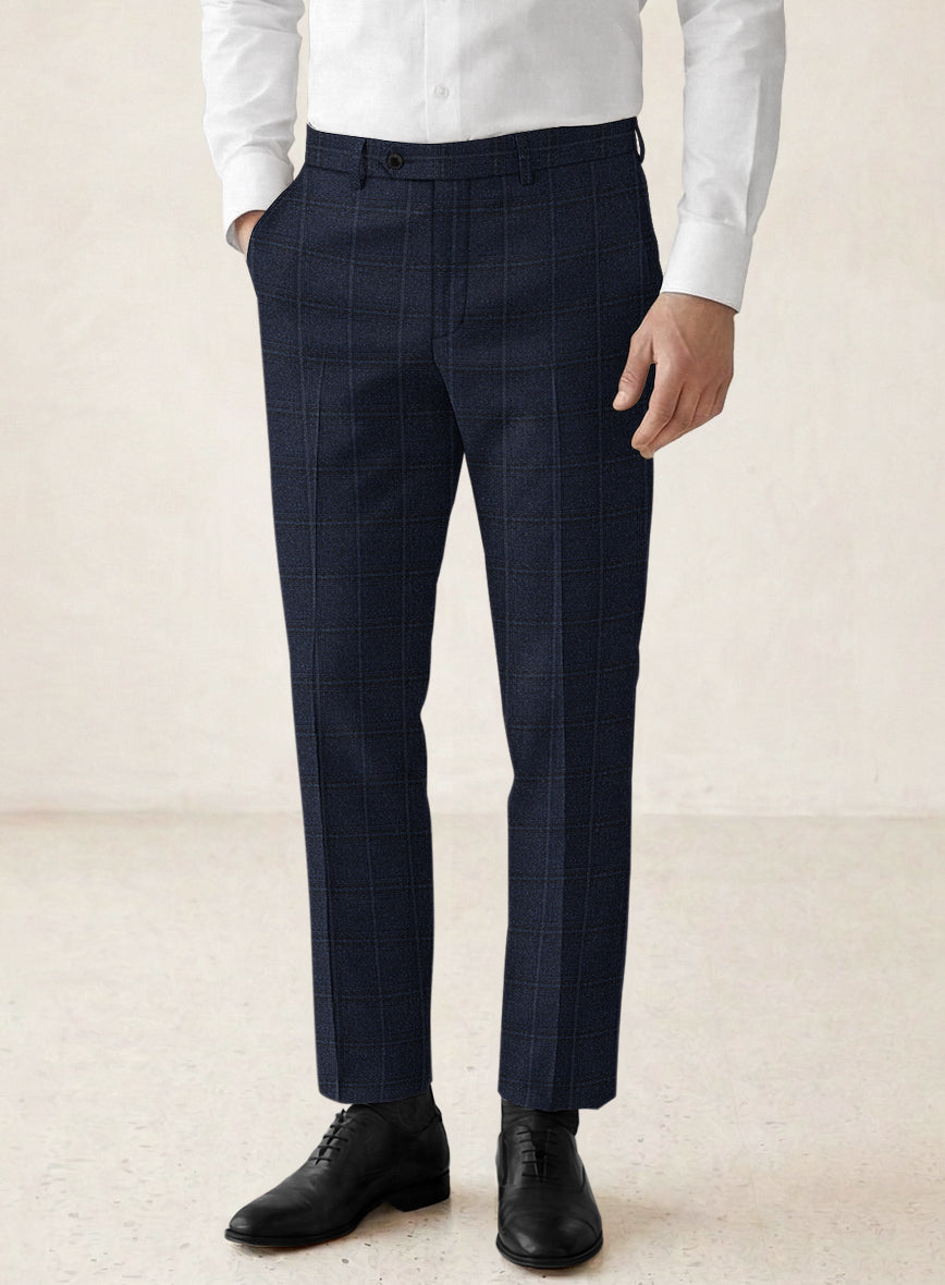 Scabal Sapphire Glen Blue Wool Pants - StudioSuits