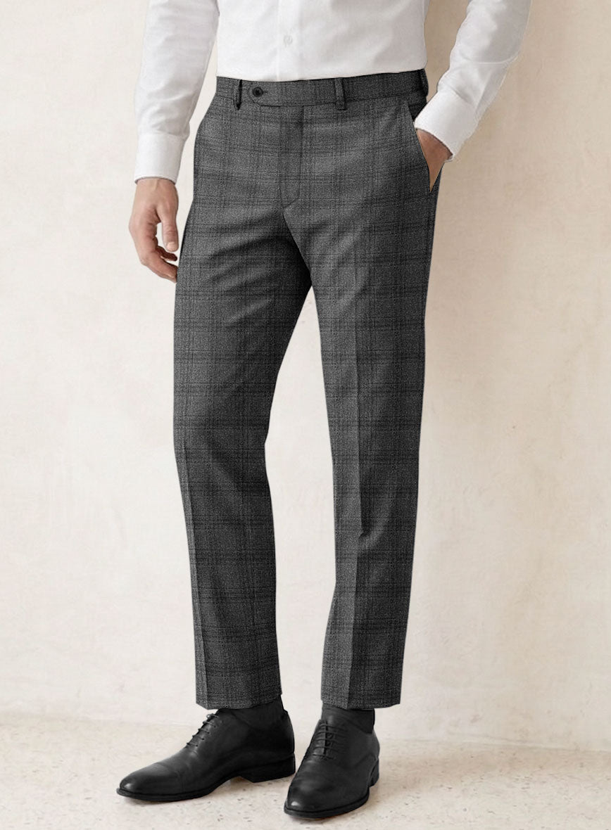 Scabal Sapphire Glen Gray Wool Pants - StudioSuits