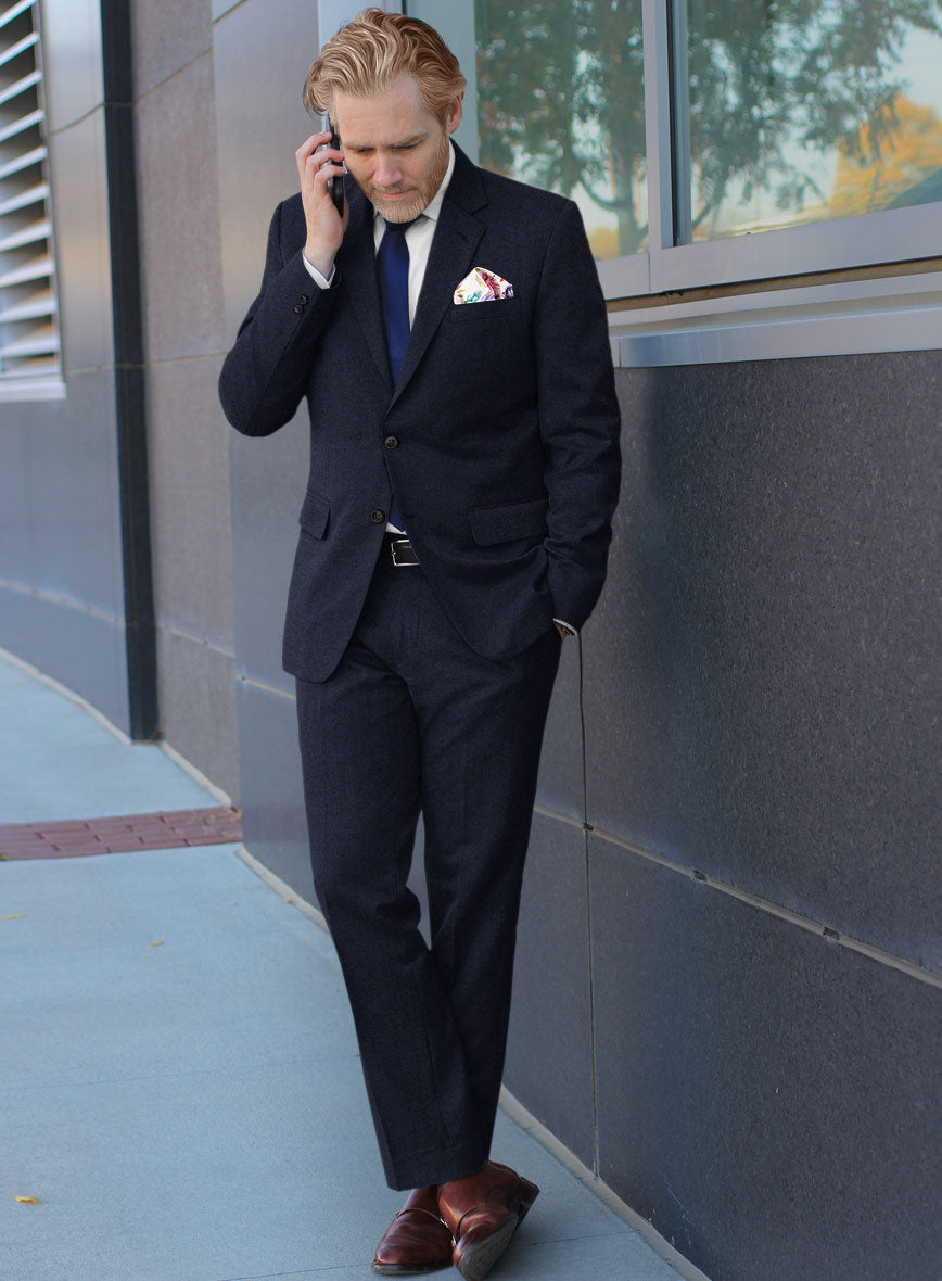 Scabal Sapphire Herringbone Blue Wool Suit - StudioSuits