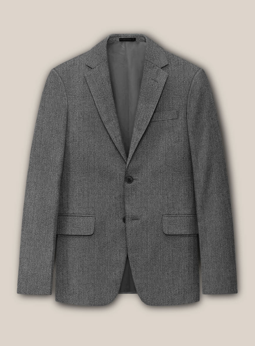 Scabal Sapphire Herringbone Gray Wool Jacket - StudioSuits