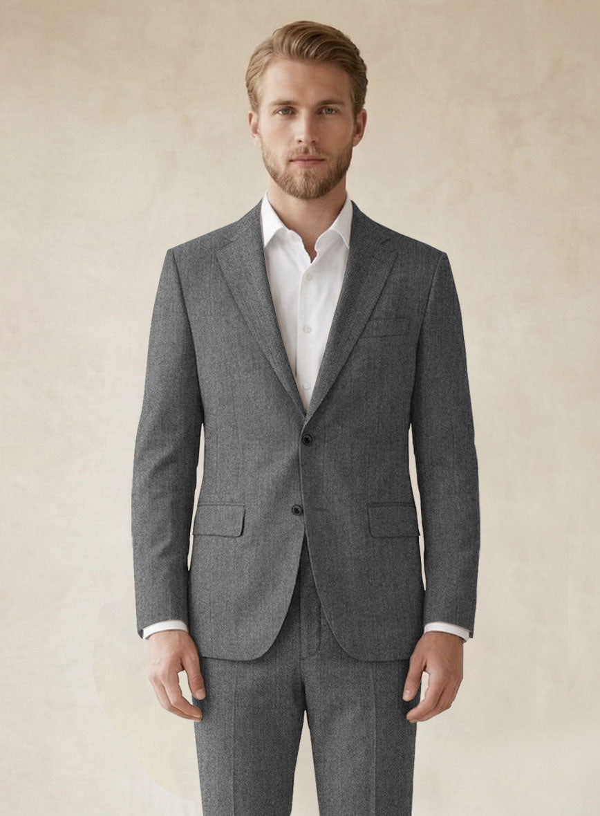 Scabal Sapphire Herringbone Gray Wool Jacket - StudioSuits