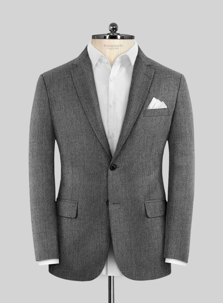 Scabal Sapphire Herringbone Gray Wool Jacket - StudioSuits