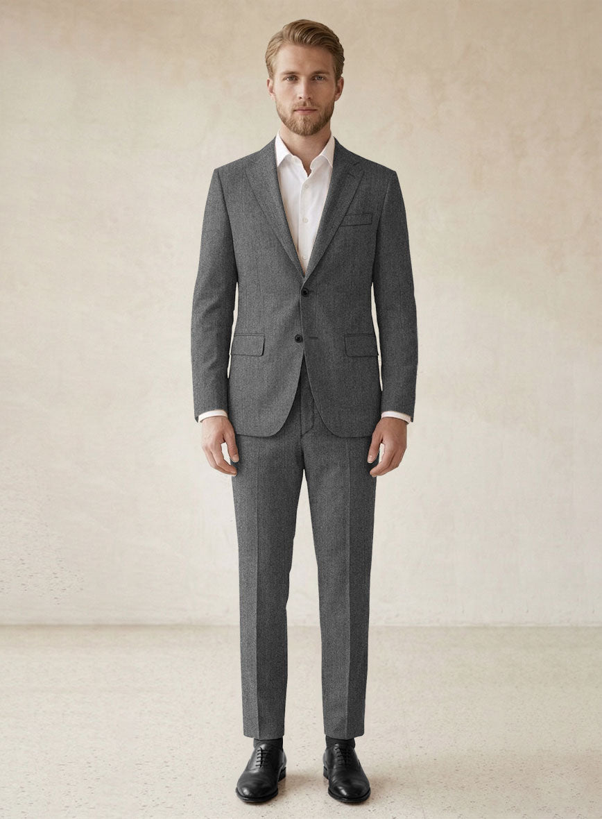 Scabal Sapphire Herringbone Gray Wool Suit - StudioSuits