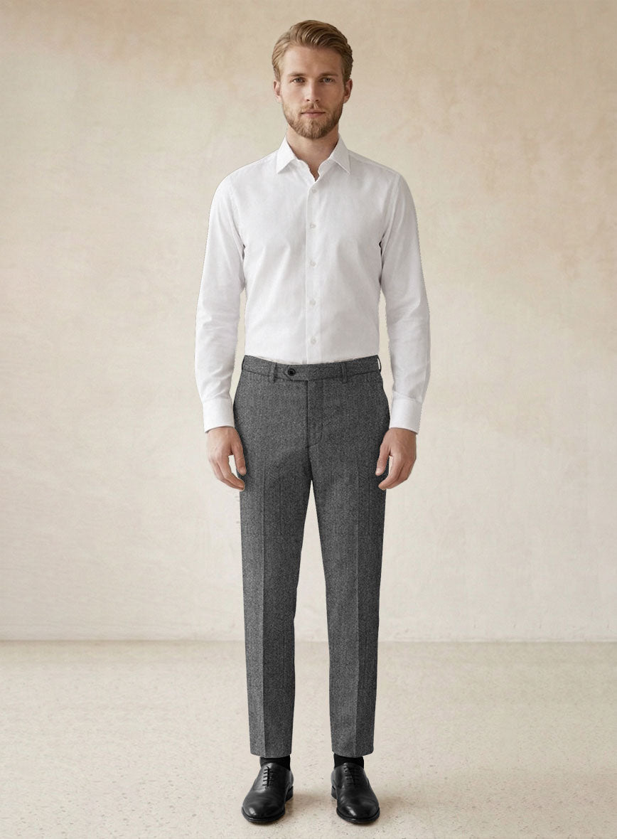 Scabal Sapphire Herringbone Gray Wool Suit - StudioSuits